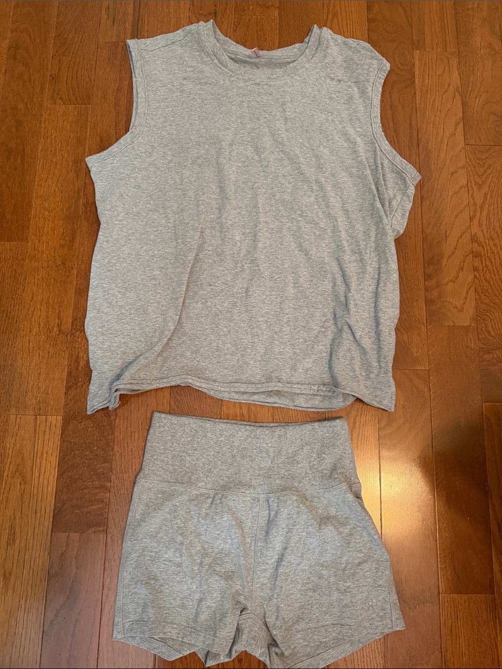 FP Movement by Free People Heather Gray Sleeveless Top & High Waist Shorts Set